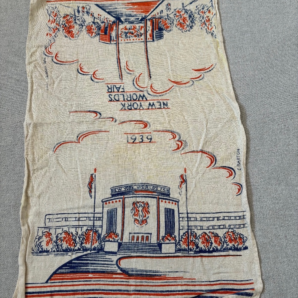 1939 New York World's Fair Linen Tea Towel Rare